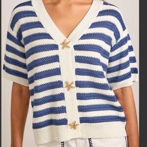 Main strip Striped Blue and White Women's Sweater cardigan